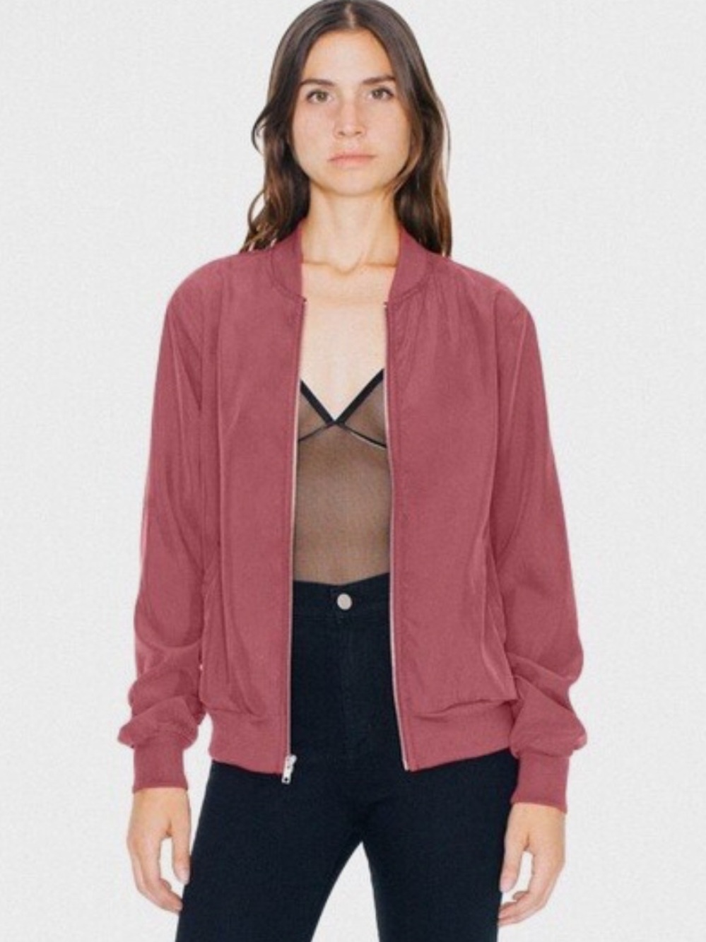 American Apparel Women's Amelia Lightweight Bomber Jacket, Red, Sz L